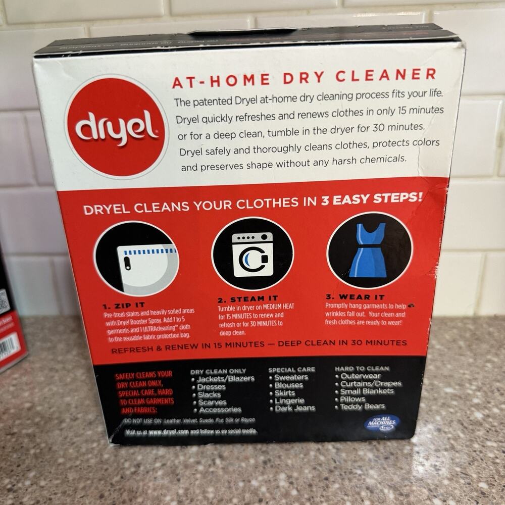 Dryel At Home Dry Cleaning Cleaner Starter Pack and 1 Refill Kit NEW - Picture 3 of 7